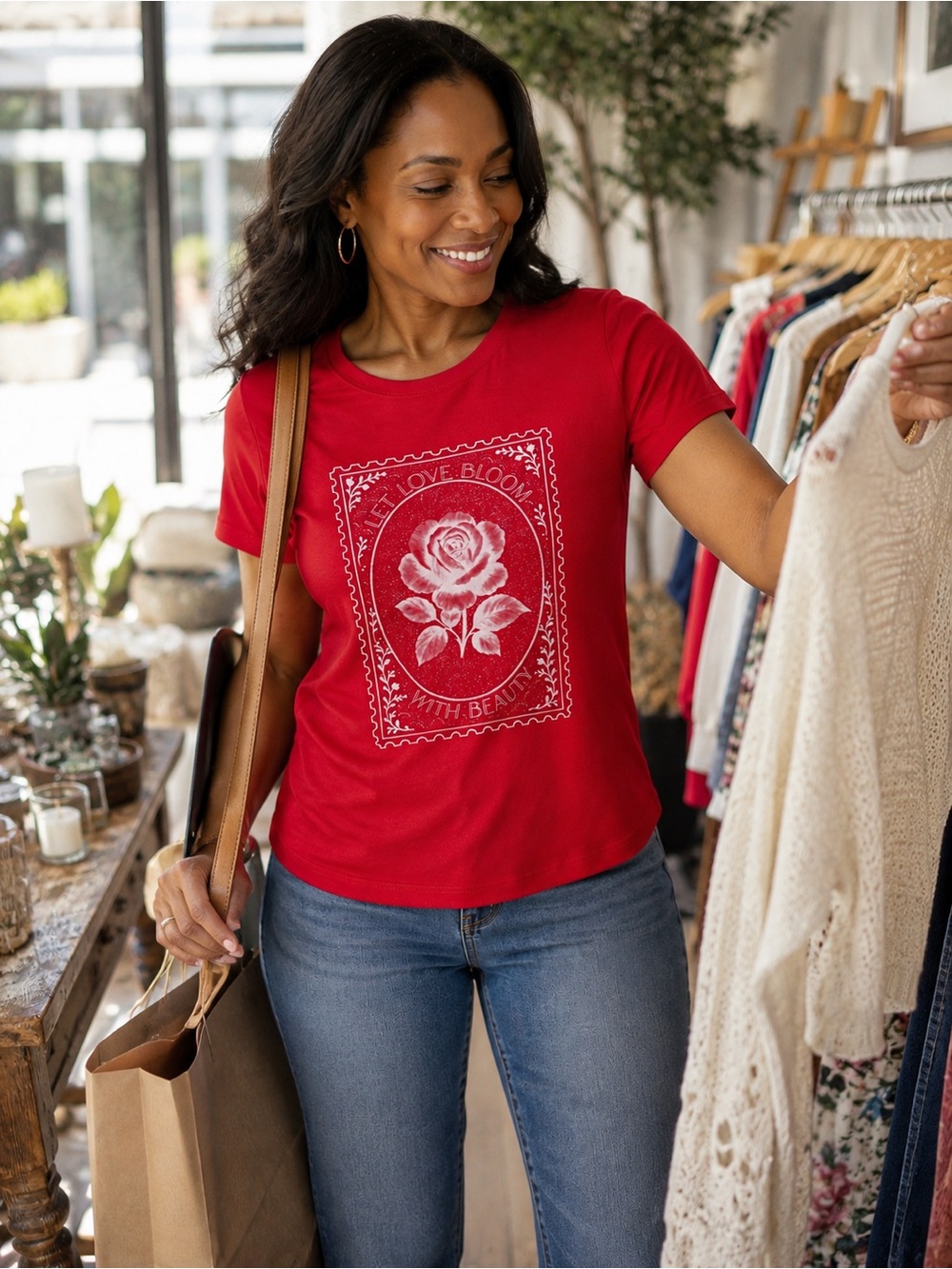 BP Red Let Love Bloom Rose Graphic Tee Shirt Medium NWT